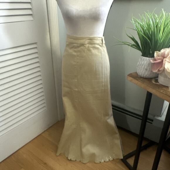 Vintage DV DONNA VINCI JEANS Skirt Womens 24 Tan Maxi Flare Stretch Retro Y2K - Picture 1 of 9